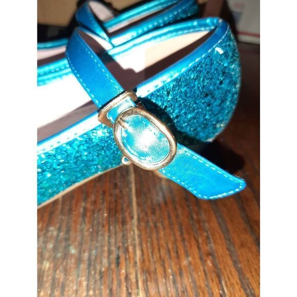 Big Girls Size 4 Vang Guang ViDuo Blue Sparkle Glitter Bow Princess Shoes - Picture 6 of 7